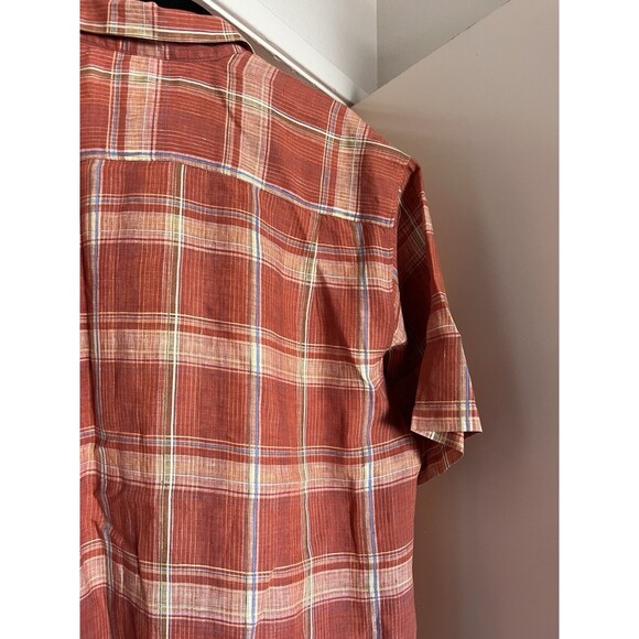 Tommy Bahama Men’s XLOrange Plaid 100% Linen Short Sleeve Button Shirt - Picture 7 of 13